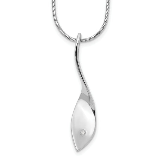 Sterling Silver White Ice Rhodium-Plated 18 Inch Diamond Twisted Pendant Necklace With 2 Extender