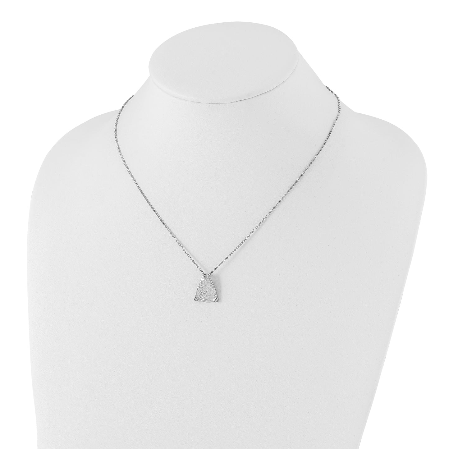 Sterling Silver White Ice Rhodium-Plated 18 Inch Textured Polished And Satin Triangle Diamond Necklace With 2 Extender