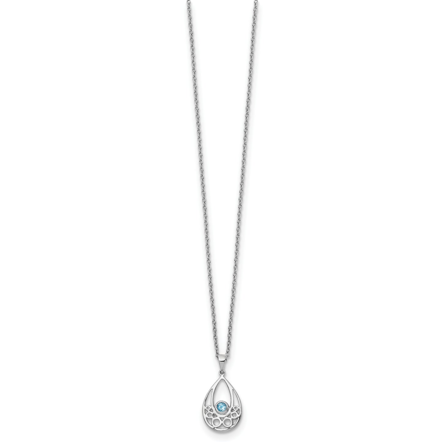 Sterling Silver White Ice Rhodium-Plated 18 Inch Blue Topaz Necklace With 2 Extender