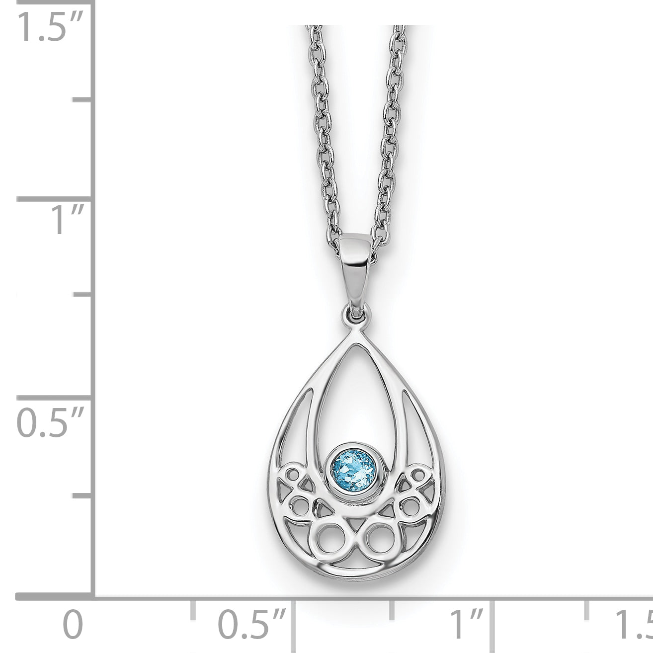 Sterling Silver White Ice Rhodium-Plated 18 Inch Blue Topaz Necklace With 2 Extender