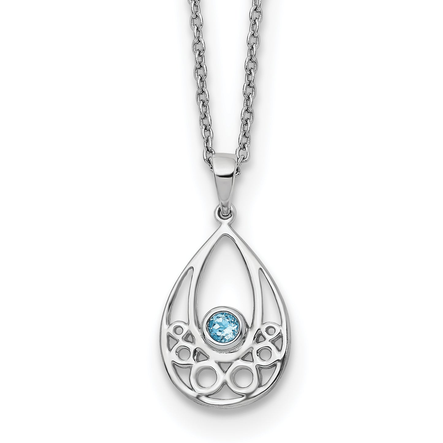 Sterling Silver White Ice Rhodium-Plated 18 Inch Blue Topaz Necklace With 2 Extender