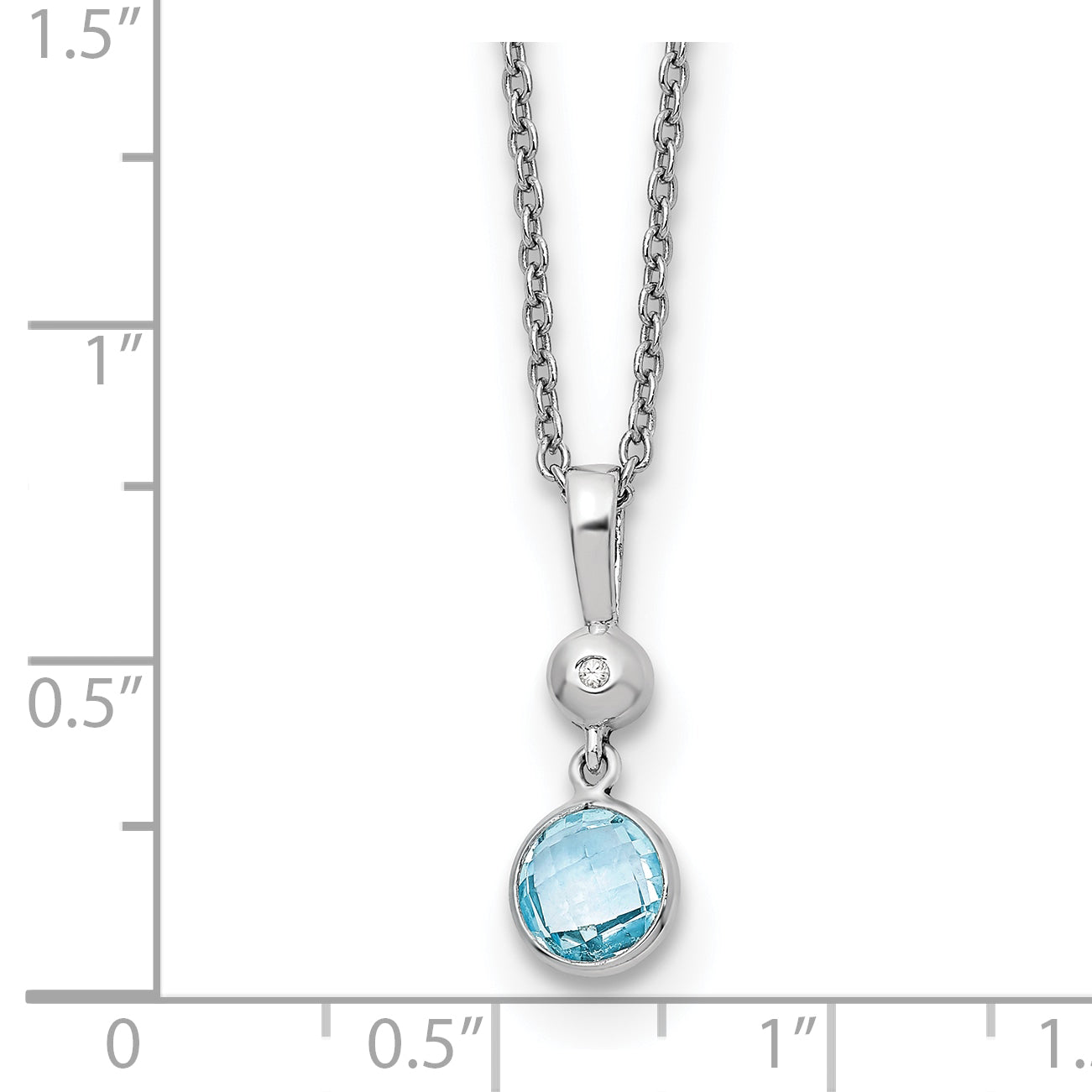 Sterling Silver White Ice Rhodium-Plated 18 Inch Blue Topaz And Diamond Necklace With 2 Extender