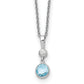 Sterling Silver White Ice Rhodium-Plated 18 Inch Blue Topaz And Diamond Necklace With 2 Extender