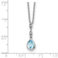 Sterling Silver White Ice Rhodium-Plated 18 Inch Blue Topaz And Diamond Teardrop Necklace With 2 Extender