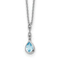 Sterling Silver White Ice Rhodium-Plated 18 Inch Blue Topaz And Diamond Teardrop Necklace With 2 Extender