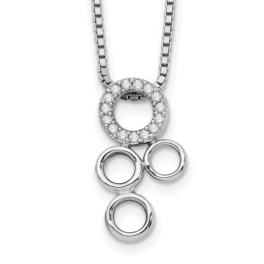 Sterling Silver White Ice Rhodium-Plated 18 Inch Diamond Circles Slide Pendant Necklace With 2 Extender