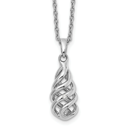 Sterling Silver White Ice Rhodium-Plated 18 Inch Diamond Spiral Pendant Necklace With 2 Extender