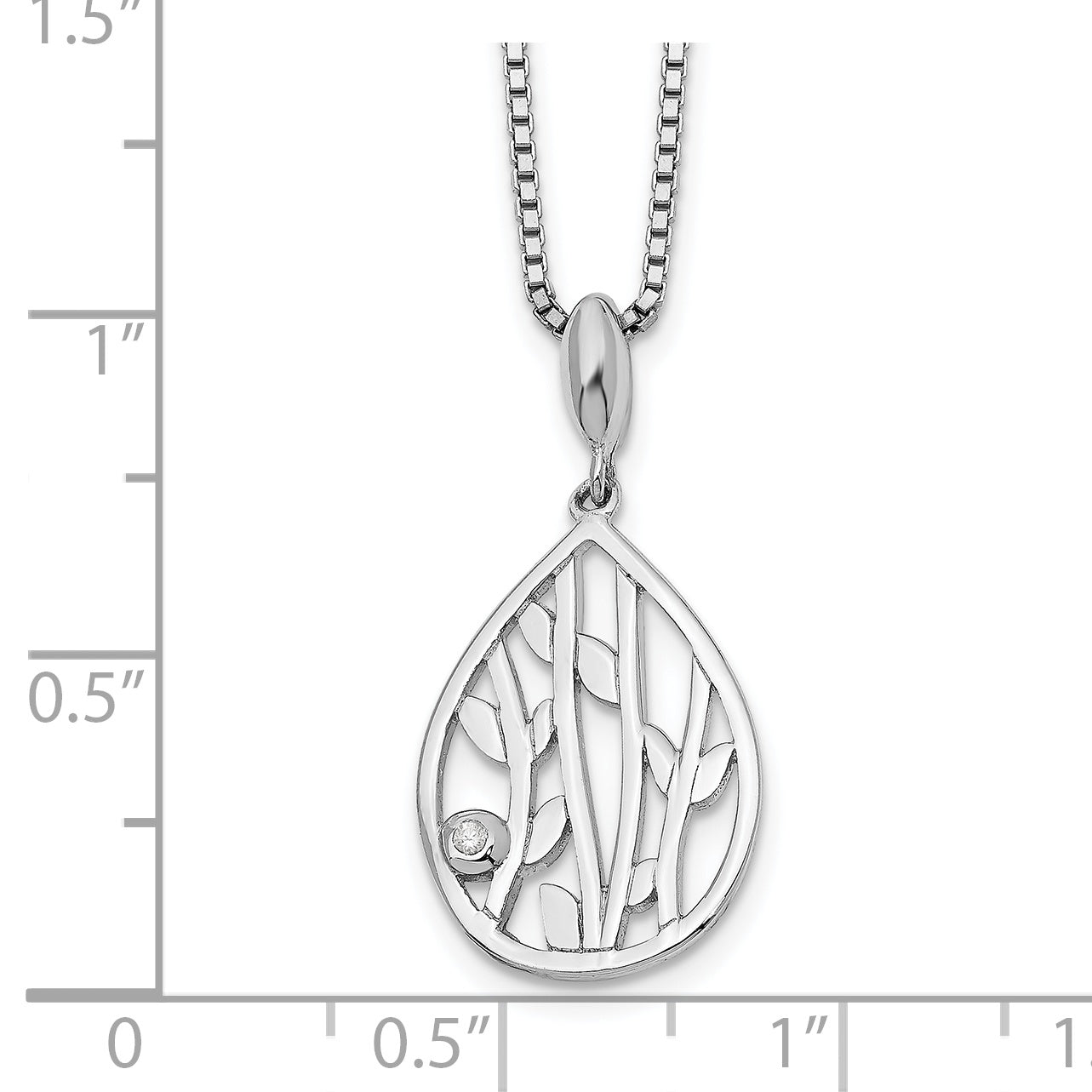 Sterling Silver White Ice Rhodium-Plated 18 Inch Diamond Leaf Pendant Necklace With 2 Extender