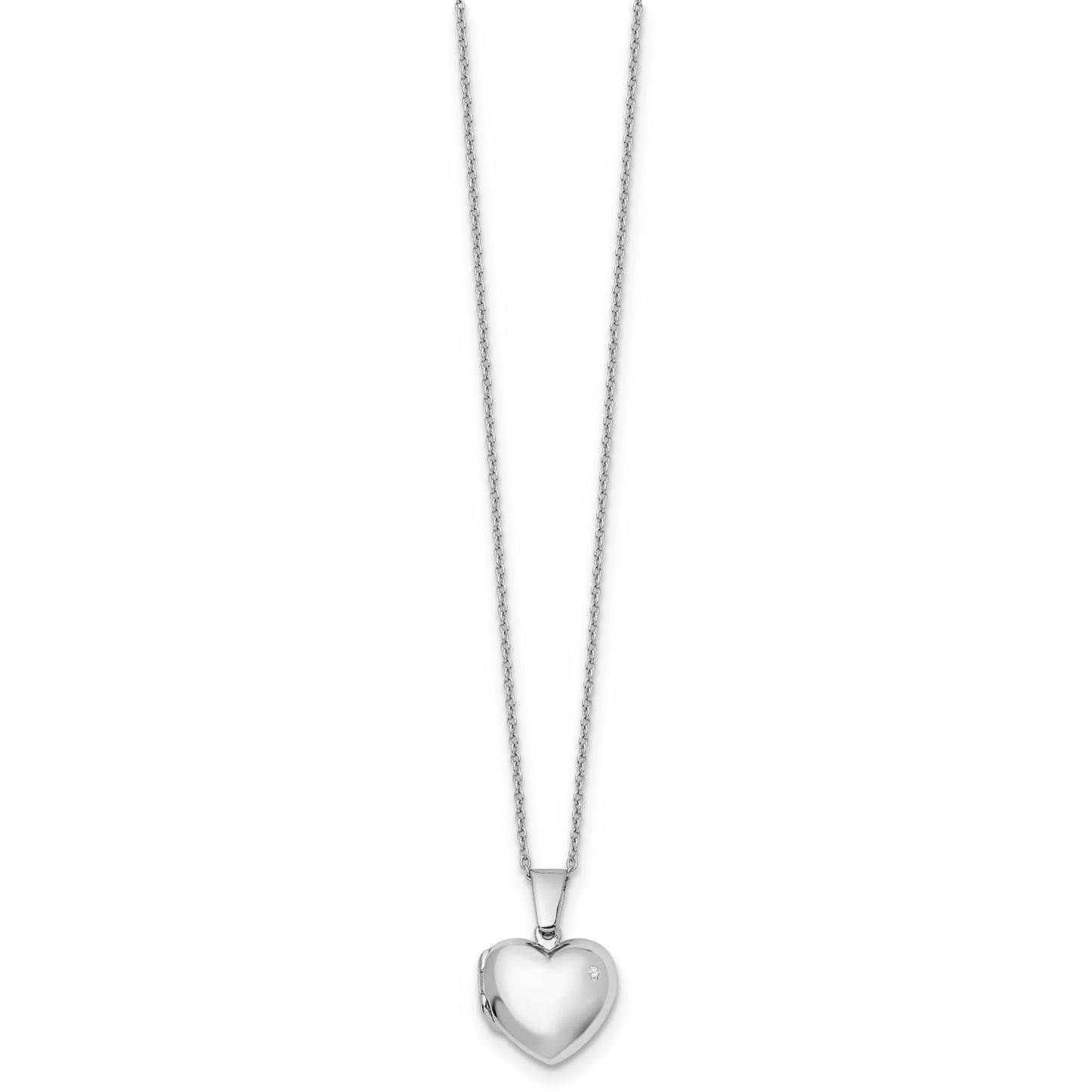 Sterling Silver White Ice Rhodium-Plated 18 Inch Diamond Heart Locket Necklace With 2 Extender