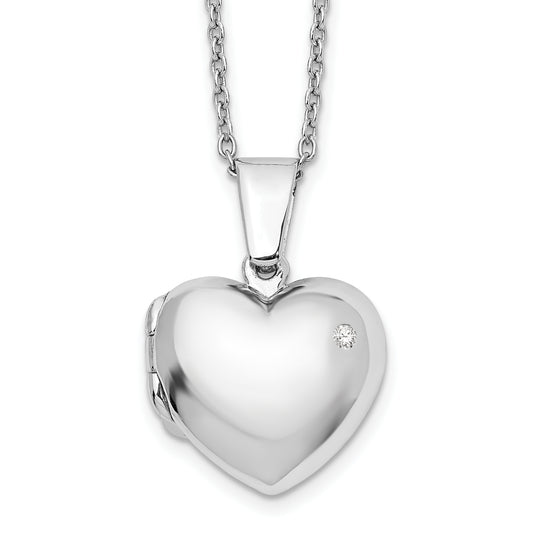 Sterling Silver White Ice Rhodium-Plated 18 Inch Diamond Heart Locket Necklace With 2 Extender