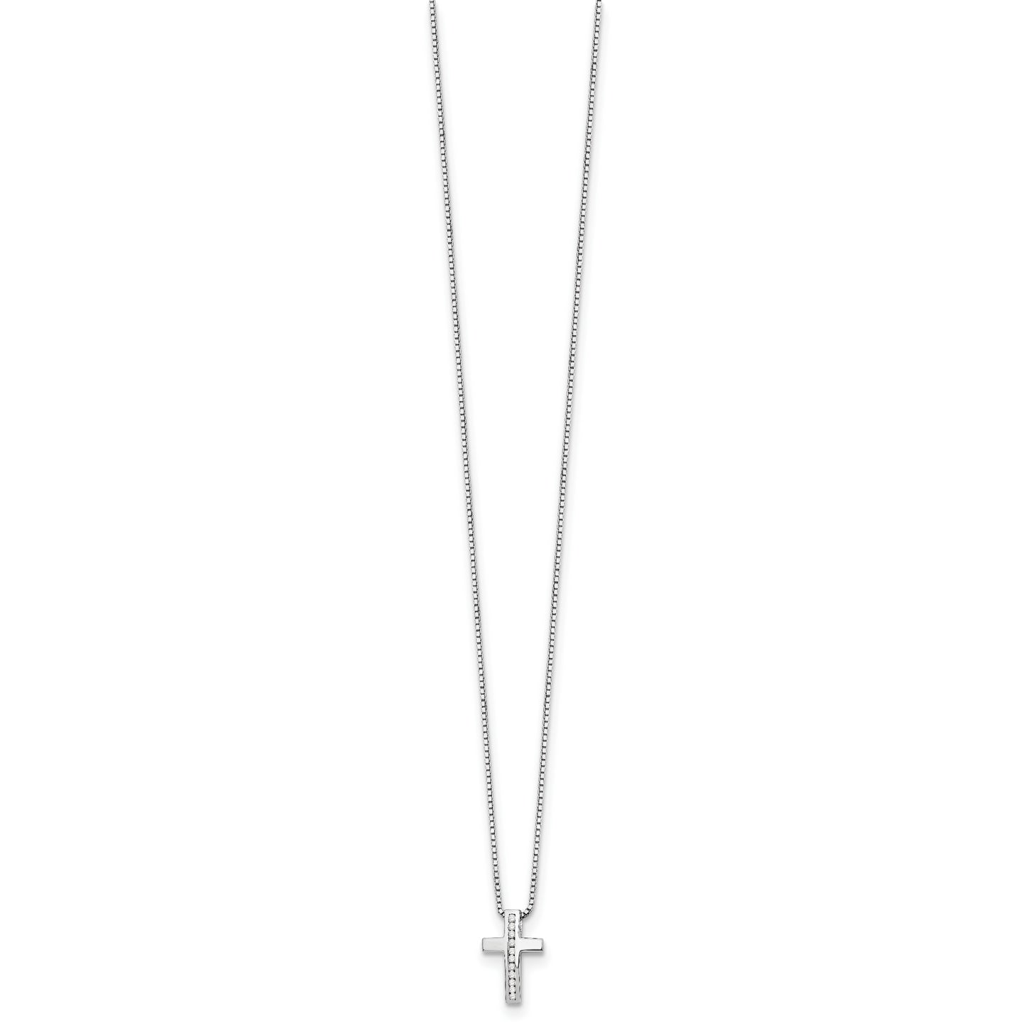 Sterling Silver White Ice Rhodium-Plated 18 Inch Diamond Cross Slide Pendant Necklace With 2 Extender