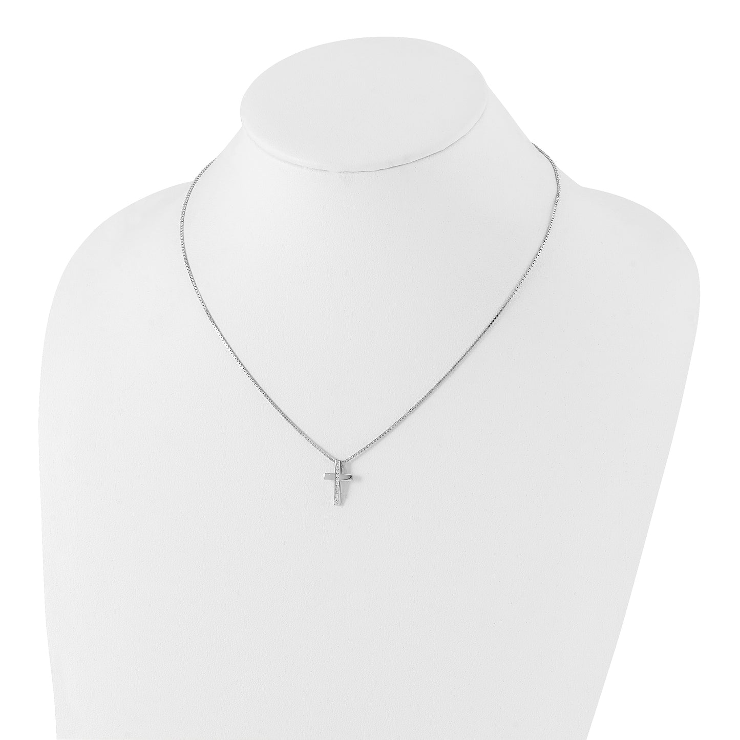 Sterling Silver White Ice Rhodium-Plated 18 Inch Diamond Cross Slide Pendant Necklace With 2 Extender