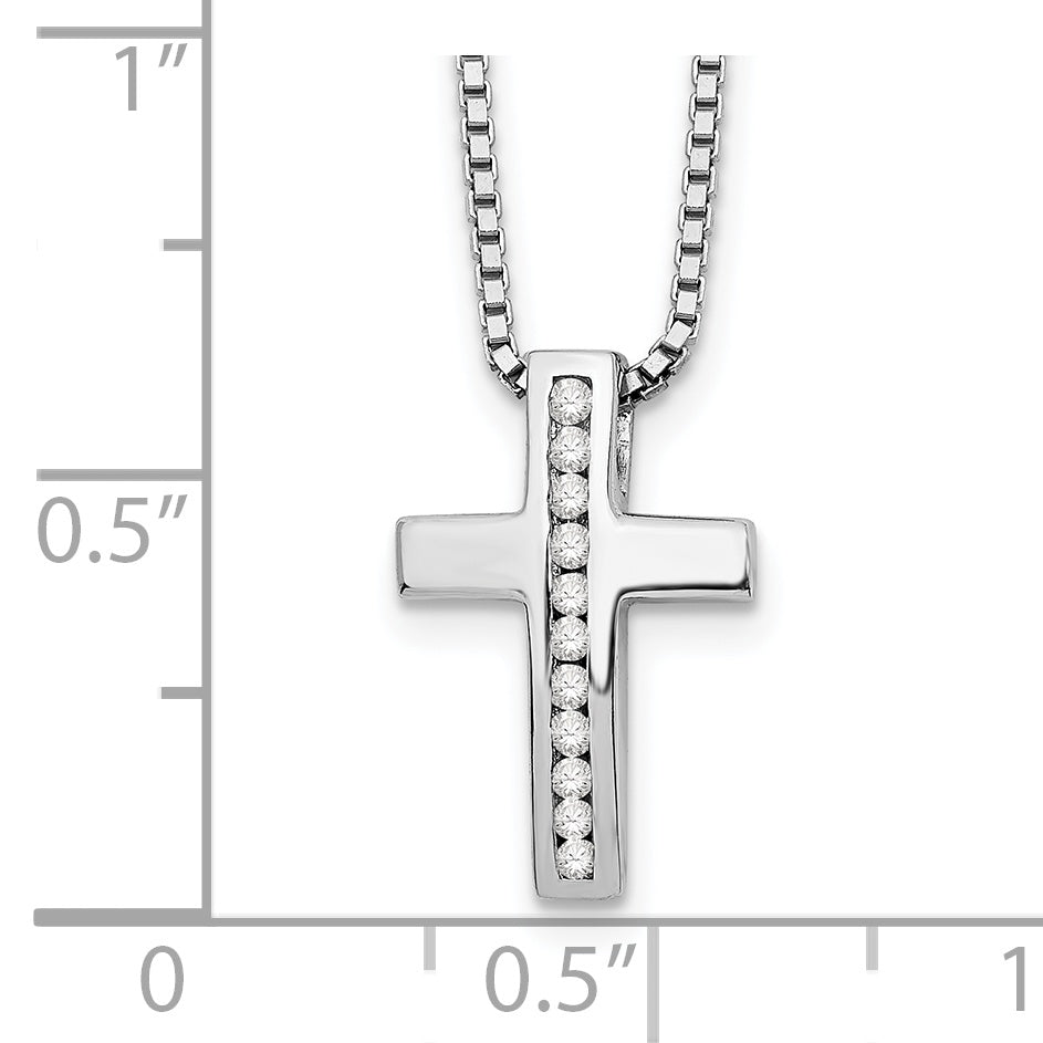 Sterling Silver White Ice Rhodium-Plated 18 Inch Diamond Cross Slide Pendant Necklace With 2 Extender