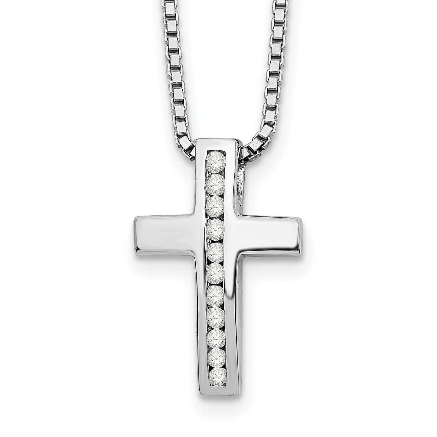 Sterling Silver White Ice Rhodium-Plated 18 Inch Diamond Cross Slide Pendant Necklace With 2 Extender