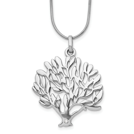 Sterling Silver White Ice Rhodium-Plated 18 Inch Diamond Tree Pendant Necklace With 2 Extender