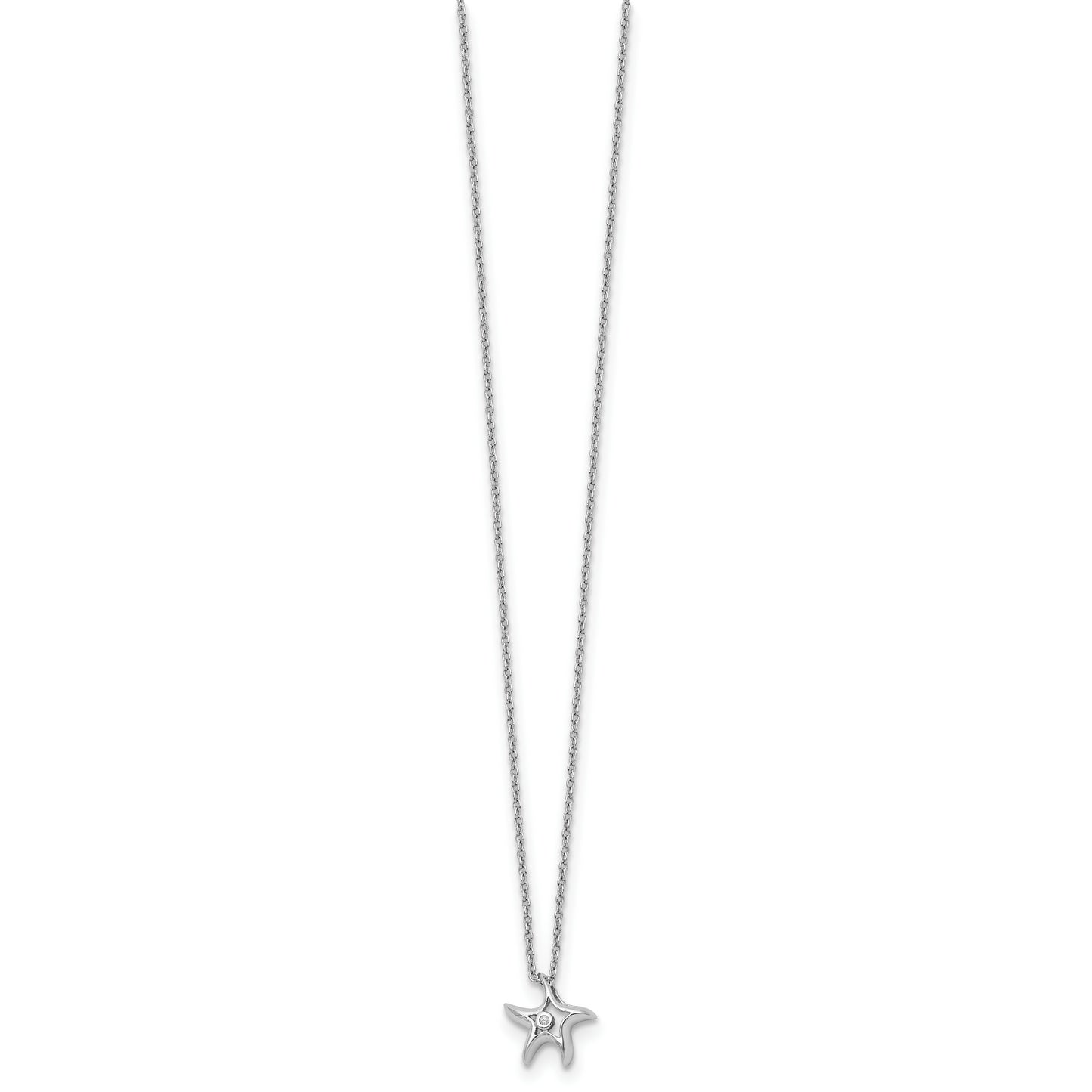 Sterling Silver White Ice Rhodium-Plated 18 Inch Diamond Starfish Slide Pendant Necklace With 2 Extender