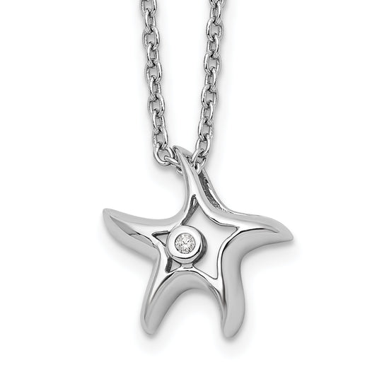 Sterling Silver White Ice Rhodium-Plated 18 Inch Diamond Starfish Slide Pendant Necklace With 2 Extender