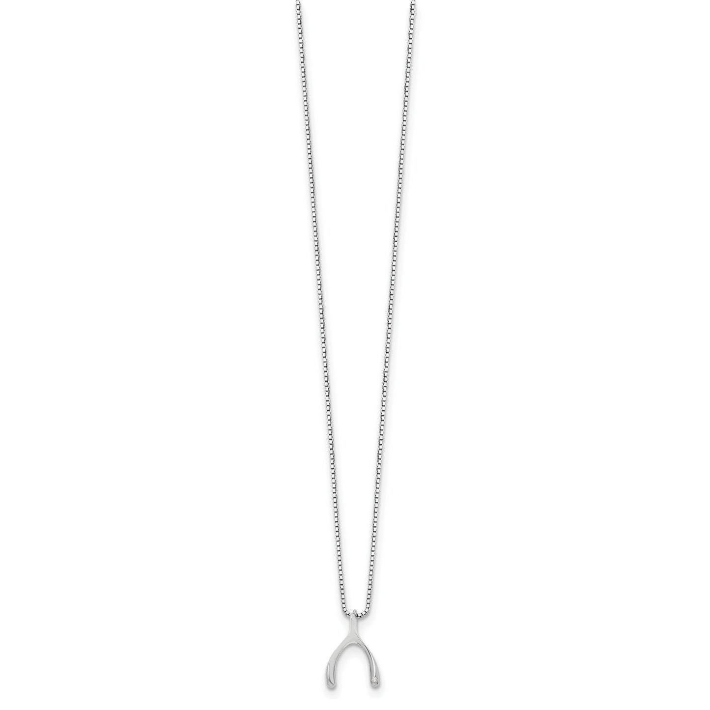 Sterling Silver White Ice Rhodium-Plated 18 Inch Diamond Wishbone Slide Pendant Necklace With 2 Extender