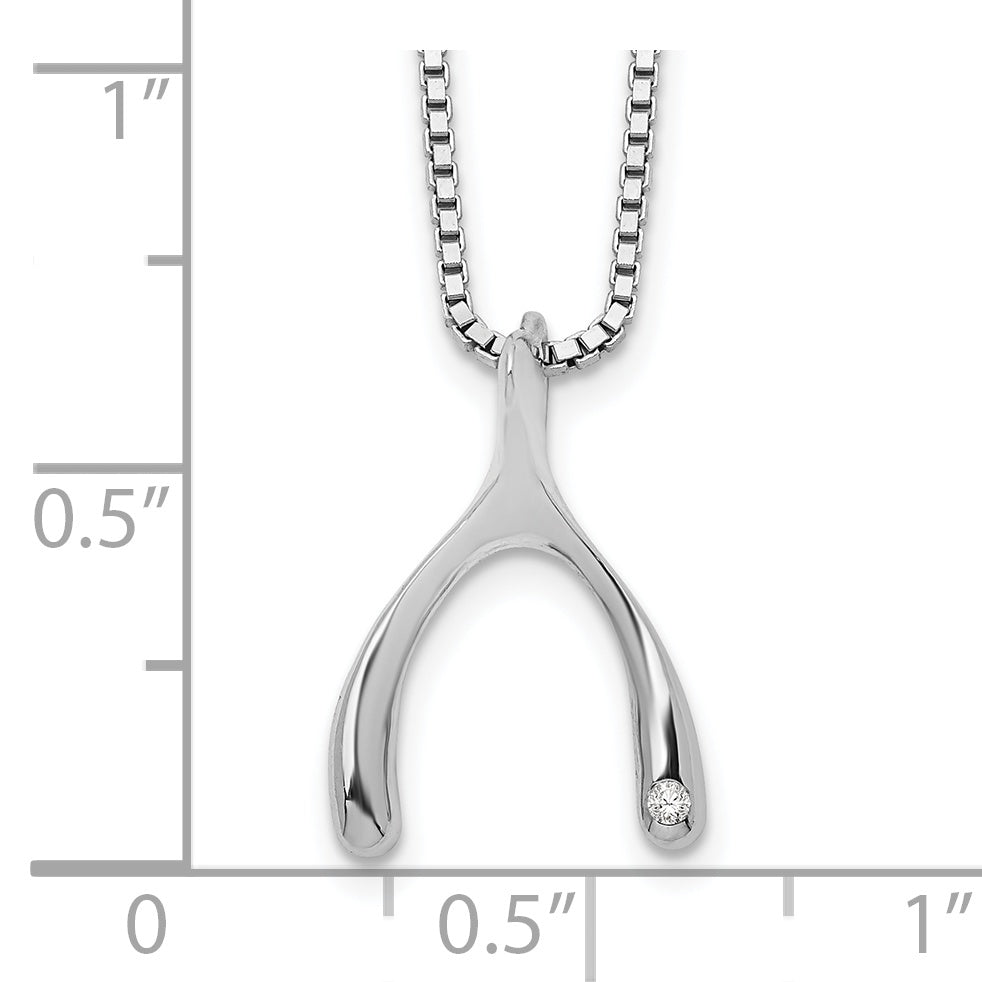 Sterling Silver White Ice Rhodium-Plated 18 Inch Diamond Wishbone Slide Pendant Necklace With 2 Extender