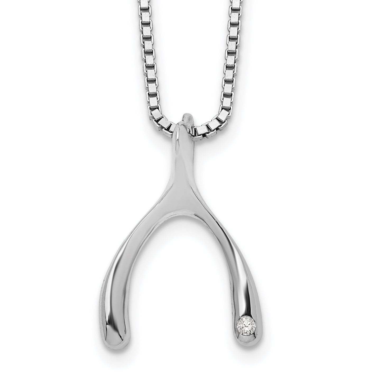 Sterling Silver White Ice Rhodium-Plated 18 Inch Diamond Wishbone Slide Pendant Necklace With 2 Extender