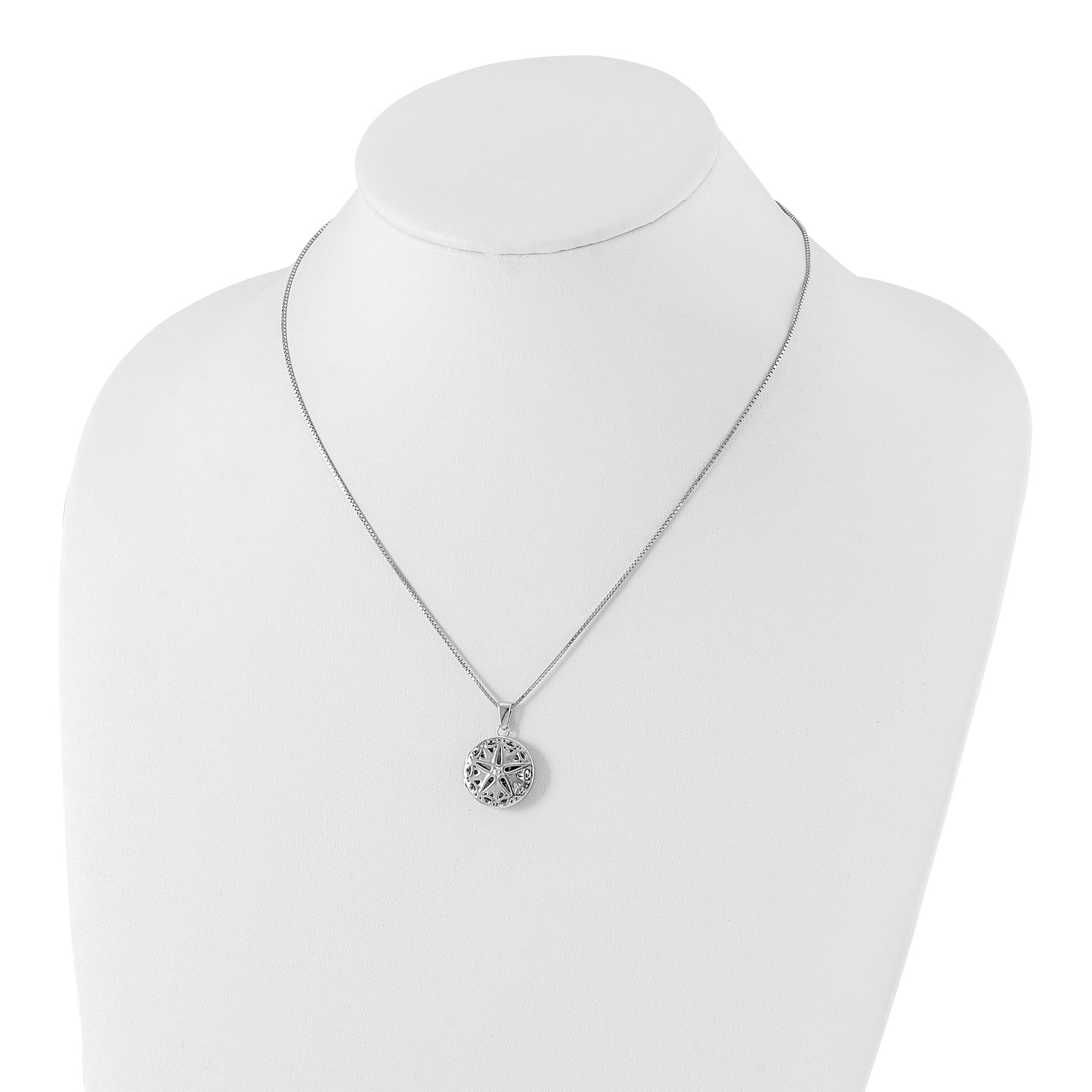 Sterling Silver White Ice Rhodium-Plated 18 Inch Diamond Star Round Locket Necklace With 2 Extender