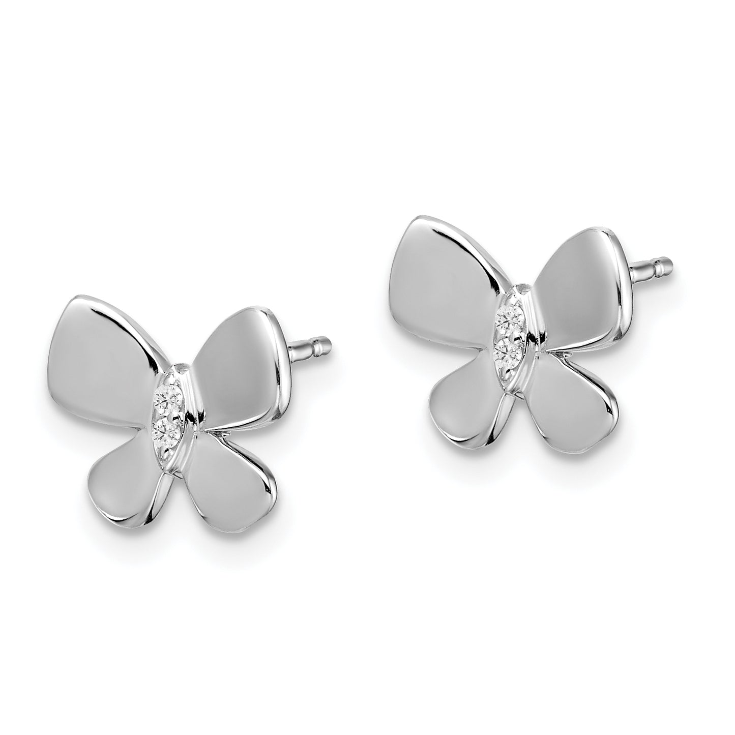 Sterling Silver White Ice Rhodium-Plated Diamond Butterfly Post Earrings