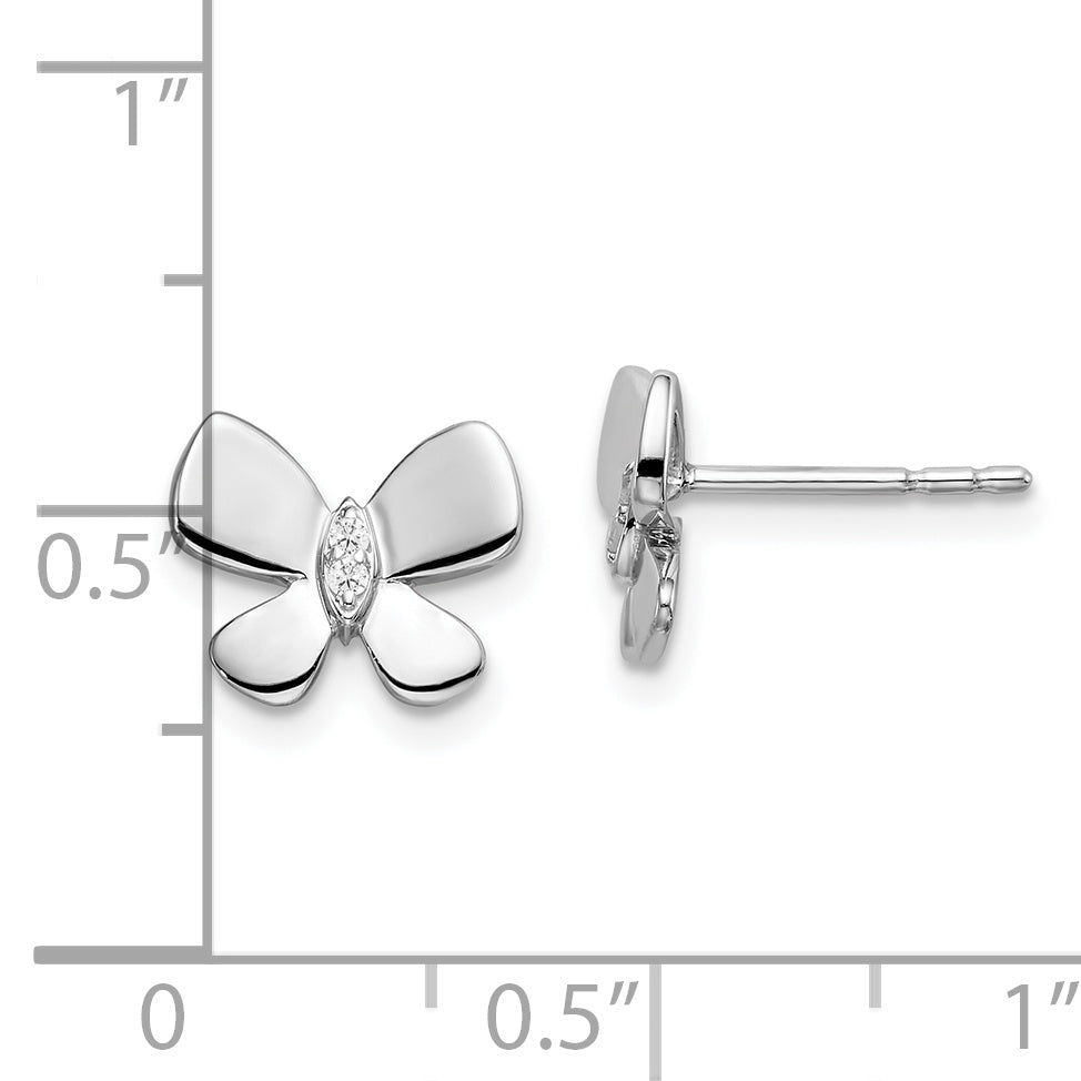 Sterling Silver White Ice Rhodium-Plated Diamond Butterfly Post Earrings