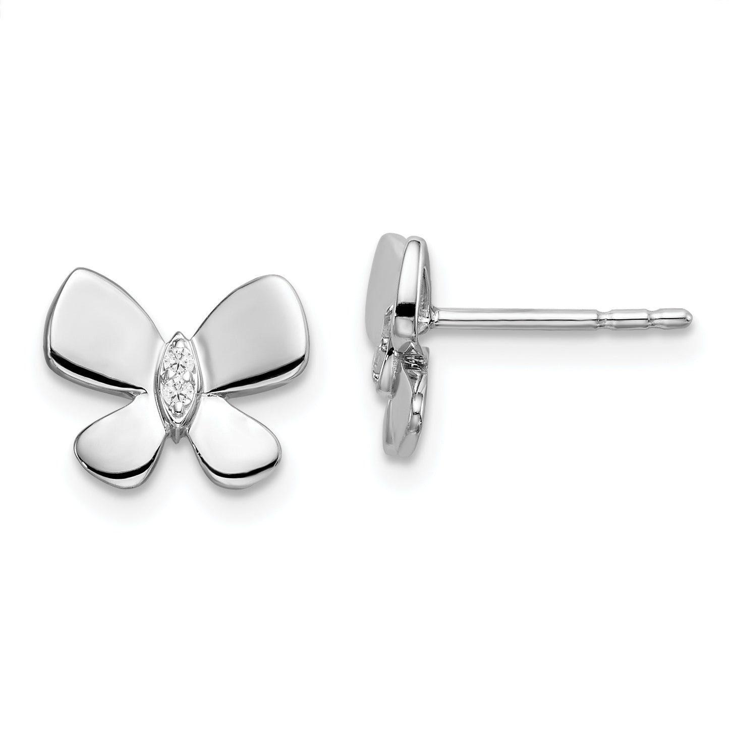 Sterling Silver White Ice Rhodium-Plated Diamond Butterfly Post Earrings