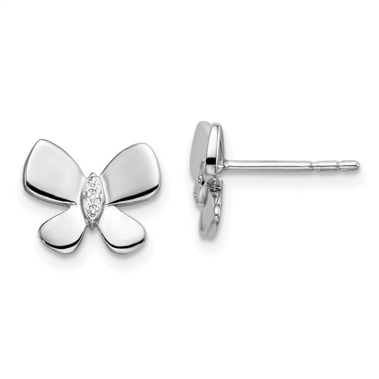 Sterling Silver White Ice Rhodium-Plated Diamond Butterfly Post Earrings