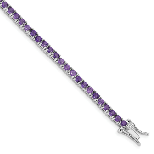 7 Inch Sterling Silver Rhodium-Plated Amethyst Bracelet