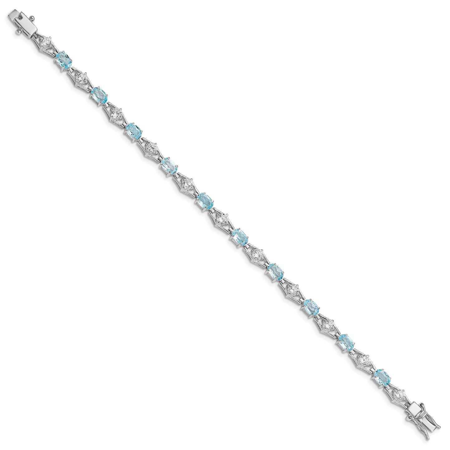 7 Inch Sterling Silver Rhodium-Plated Blue Topaz & Cz Bracelet