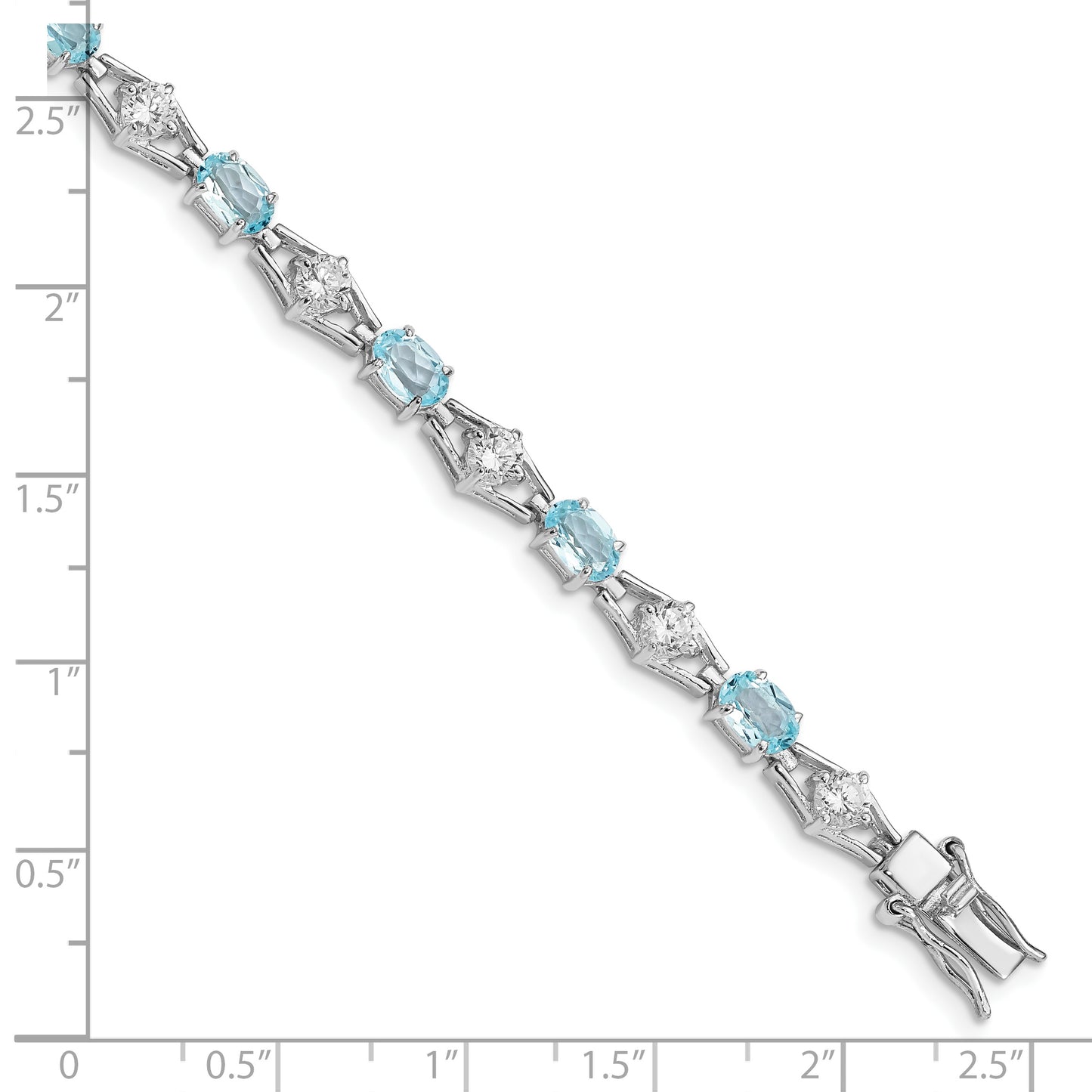 7 Inch Sterling Silver Rhodium-Plated Blue Topaz & Cz Bracelet