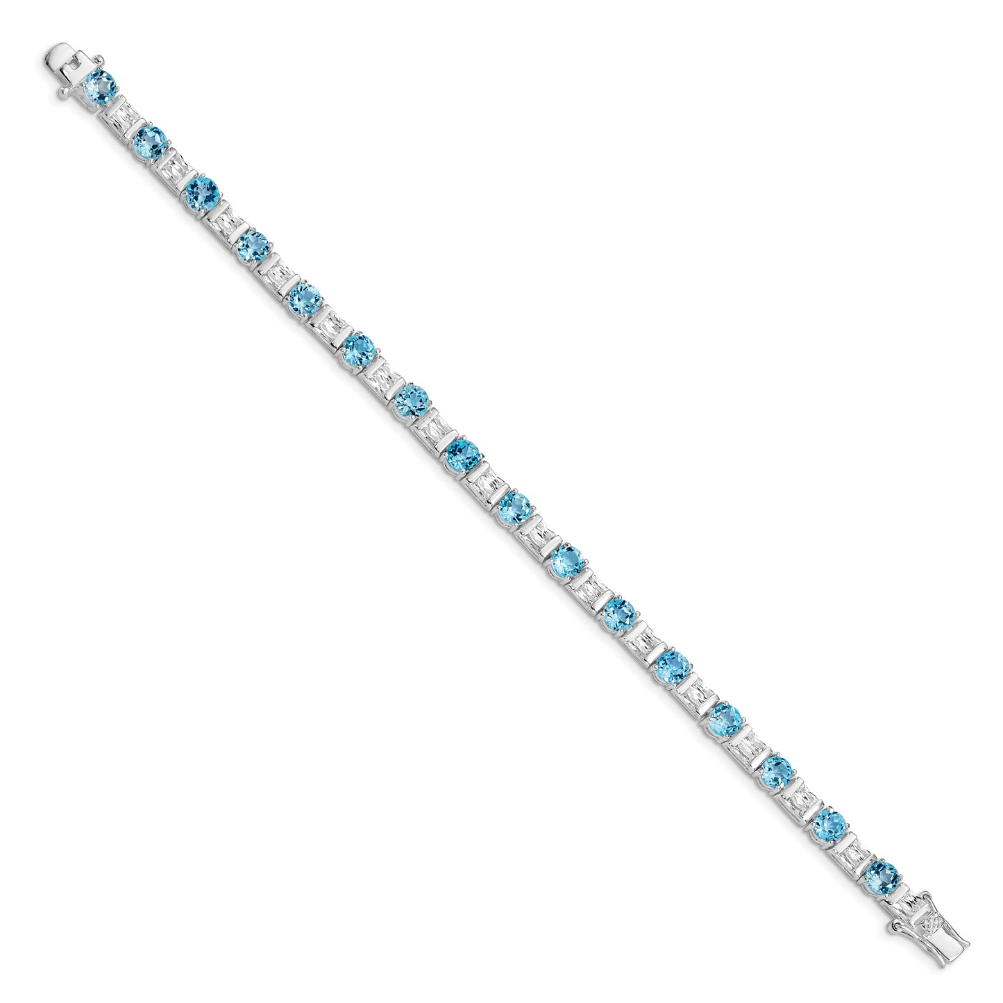 8 Inch Sterling Silver Rhodium-Plated Bluetopaz And Cz Bracelet