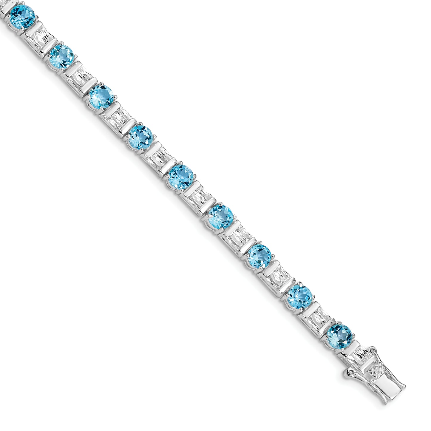 8 Inch Sterling Silver Rhodium-Plated Bluetopaz And Cz Bracelet