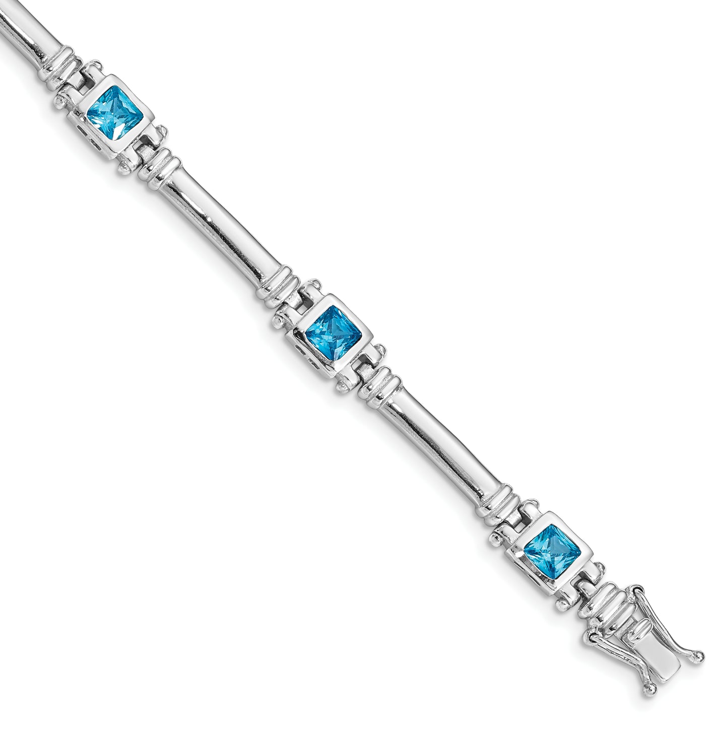 7 Inch Sterling Silver Rhodium-Plated Blue Topaz Bracelet