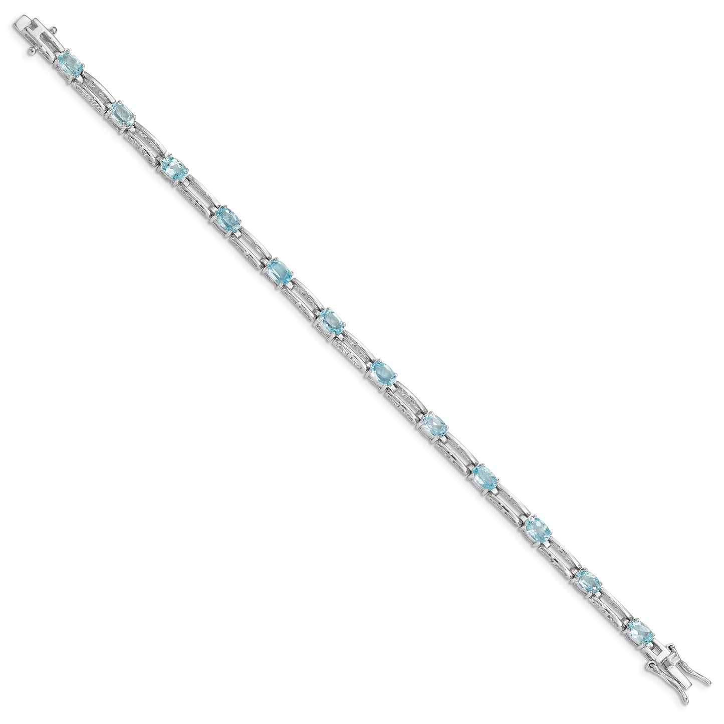 7 Inch Sterling Silver Rhodium-Plated Blue Topaz Bracelet