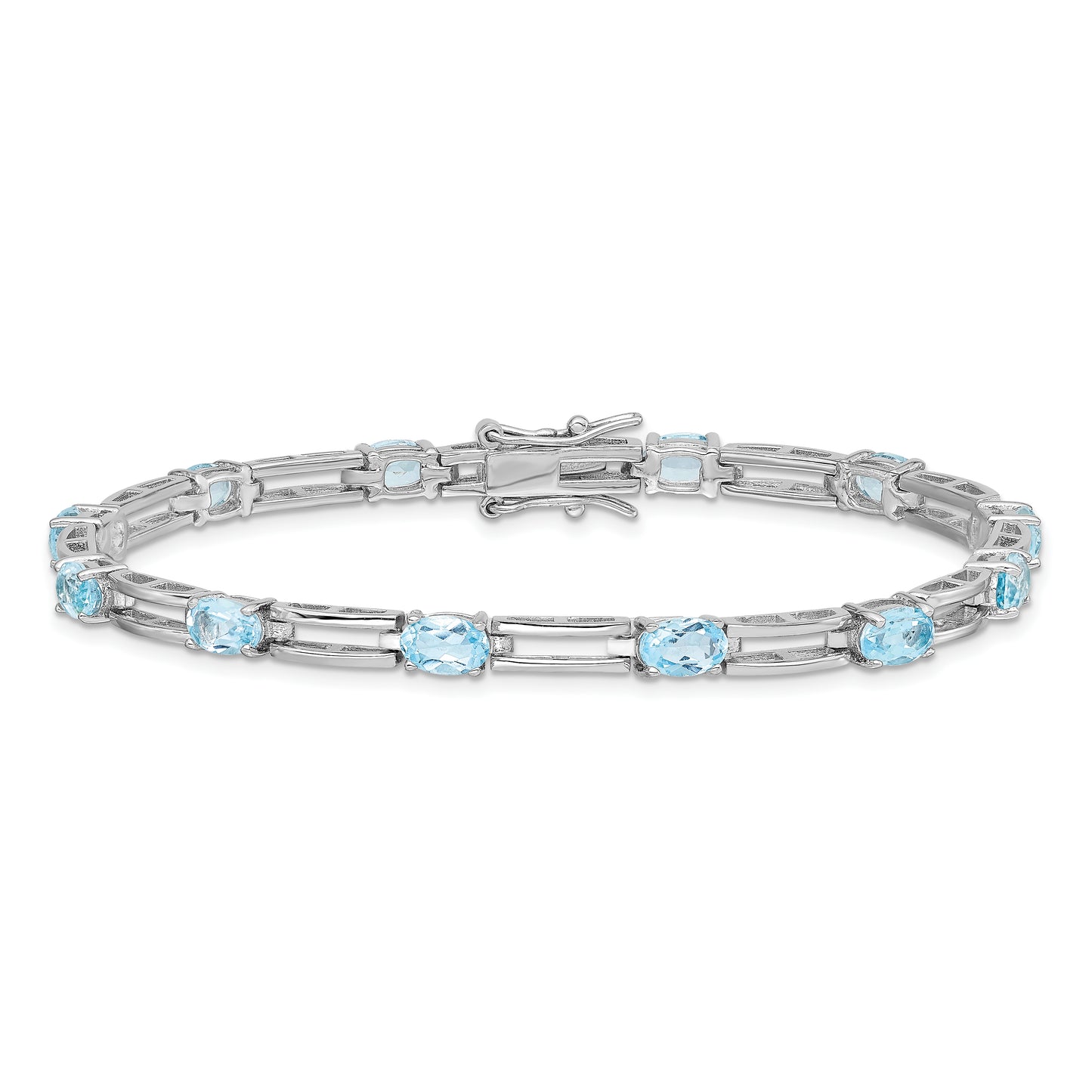 7 Inch Sterling Silver Rhodium-Plated Blue Topaz Bracelet