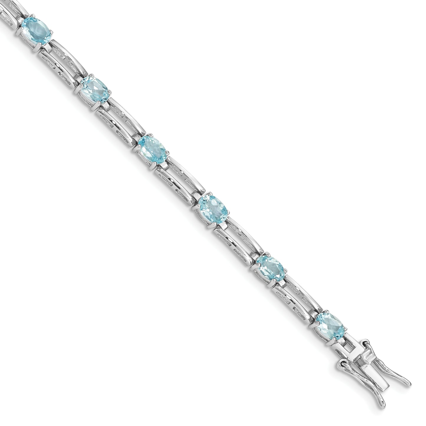 7 Inch Sterling Silver Rhodium-Plated Blue Topaz Bracelet