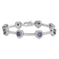 7 Inch Sterling Silver Rhodium-Plated Amethyst And Clear Cz Heart Bracelet