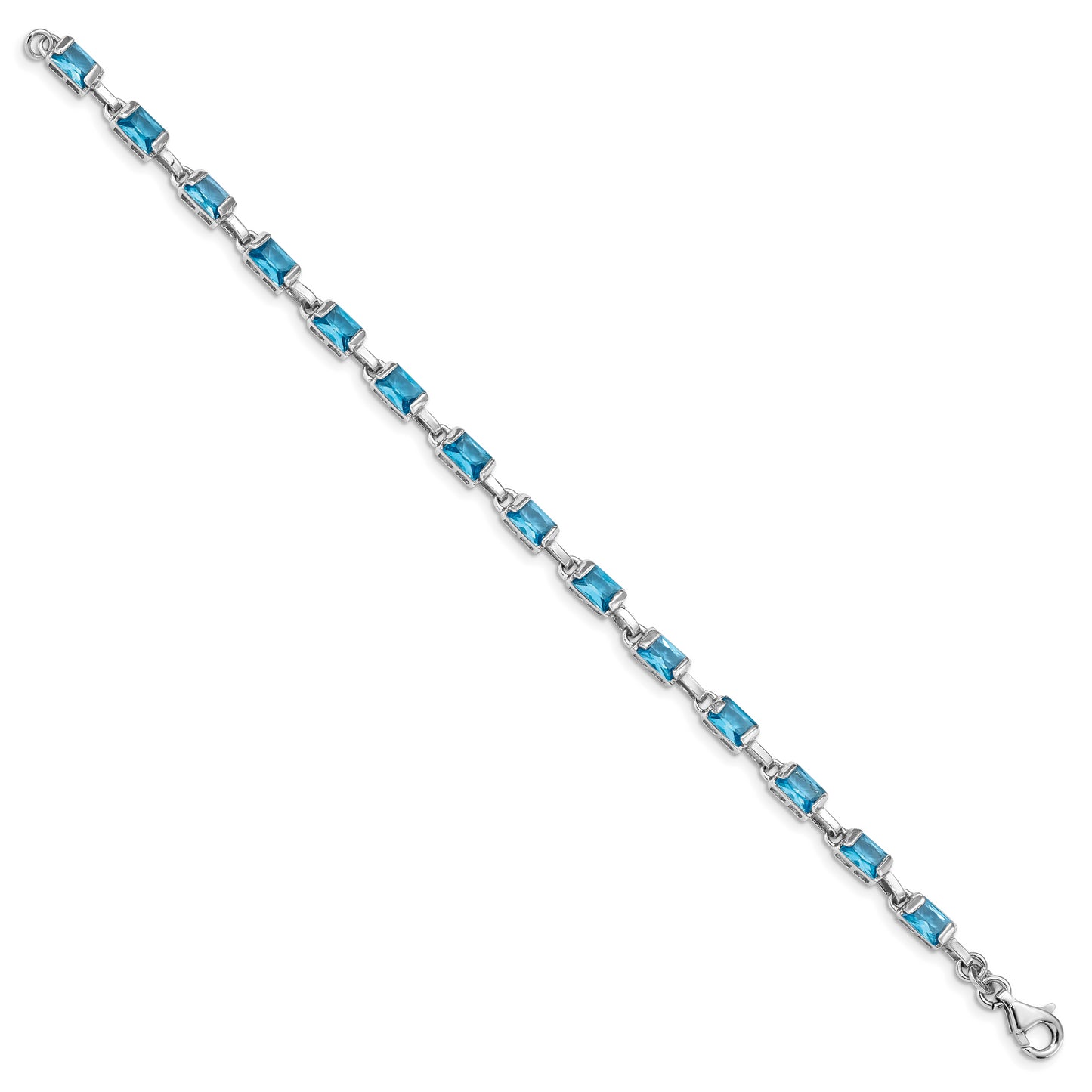 7.25 Inch Sterling Silver Rhodium-Plated Rectangular Blue Topaz Bracelet