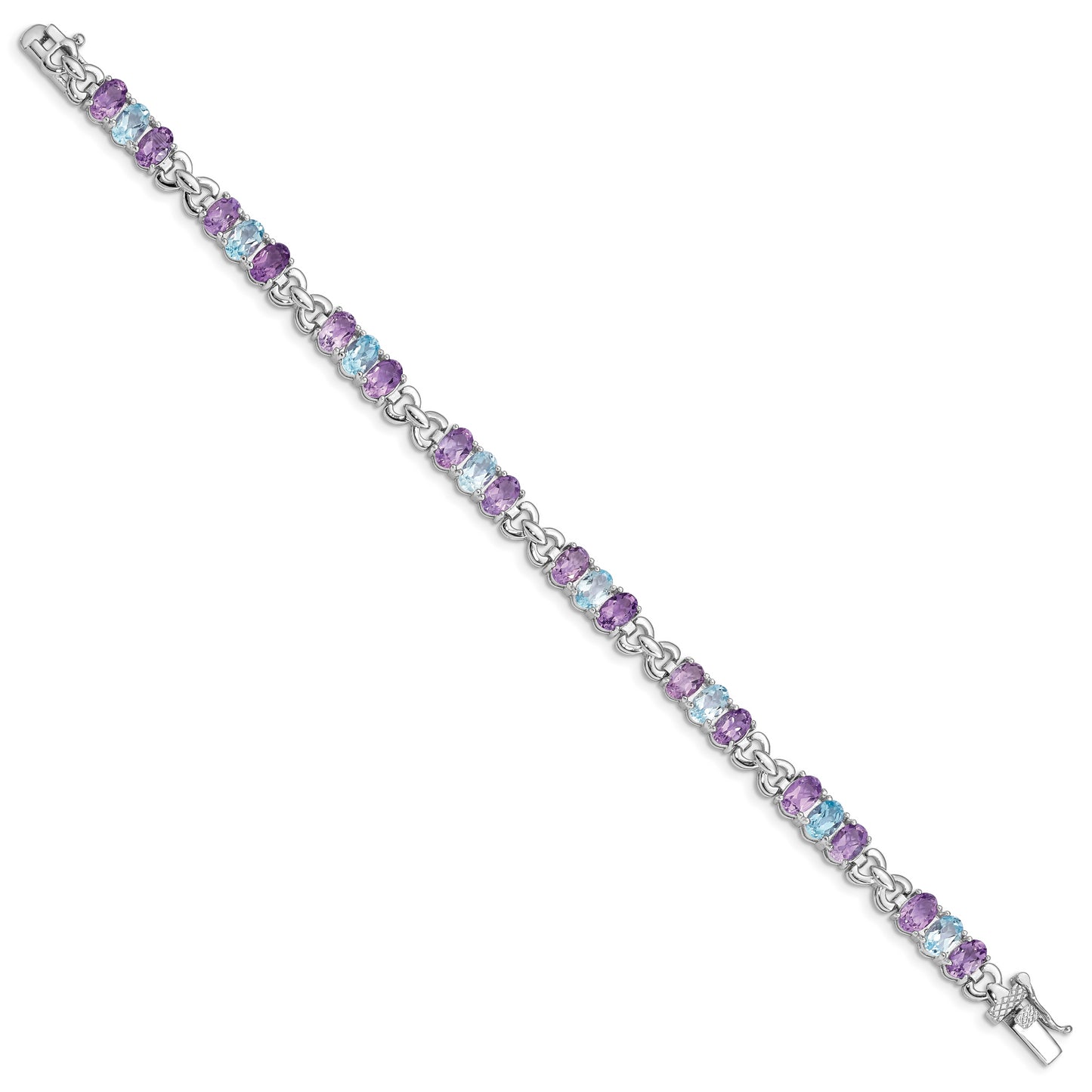 7.25 Inch Sterling Silver Rhodium-Plated Amethyst And Blue Topaz Bracelet