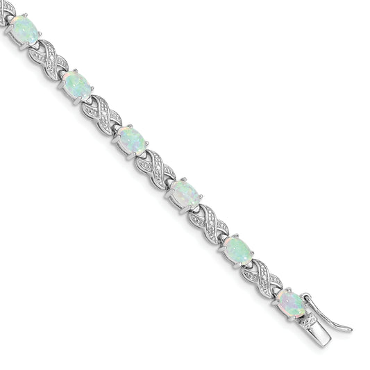 7.5 Inch Sterling Silver Rhodium Plated 7.5Inch Created Opal Xo Bracelet