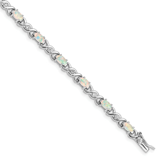 7.5 Inch Sterling Silver 7.5Inch Rhod-Plated White Created Opal And Cz Bracelet