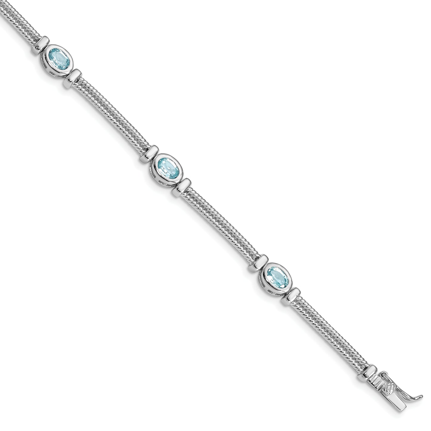 7 Inch Sterling Silver Rhodium-Plated Blue Topaz Bracelet