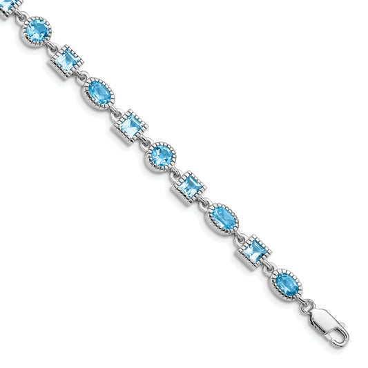 7 Inch Sterling Silver Rhodium-Plated Blue Topaz Bracelet