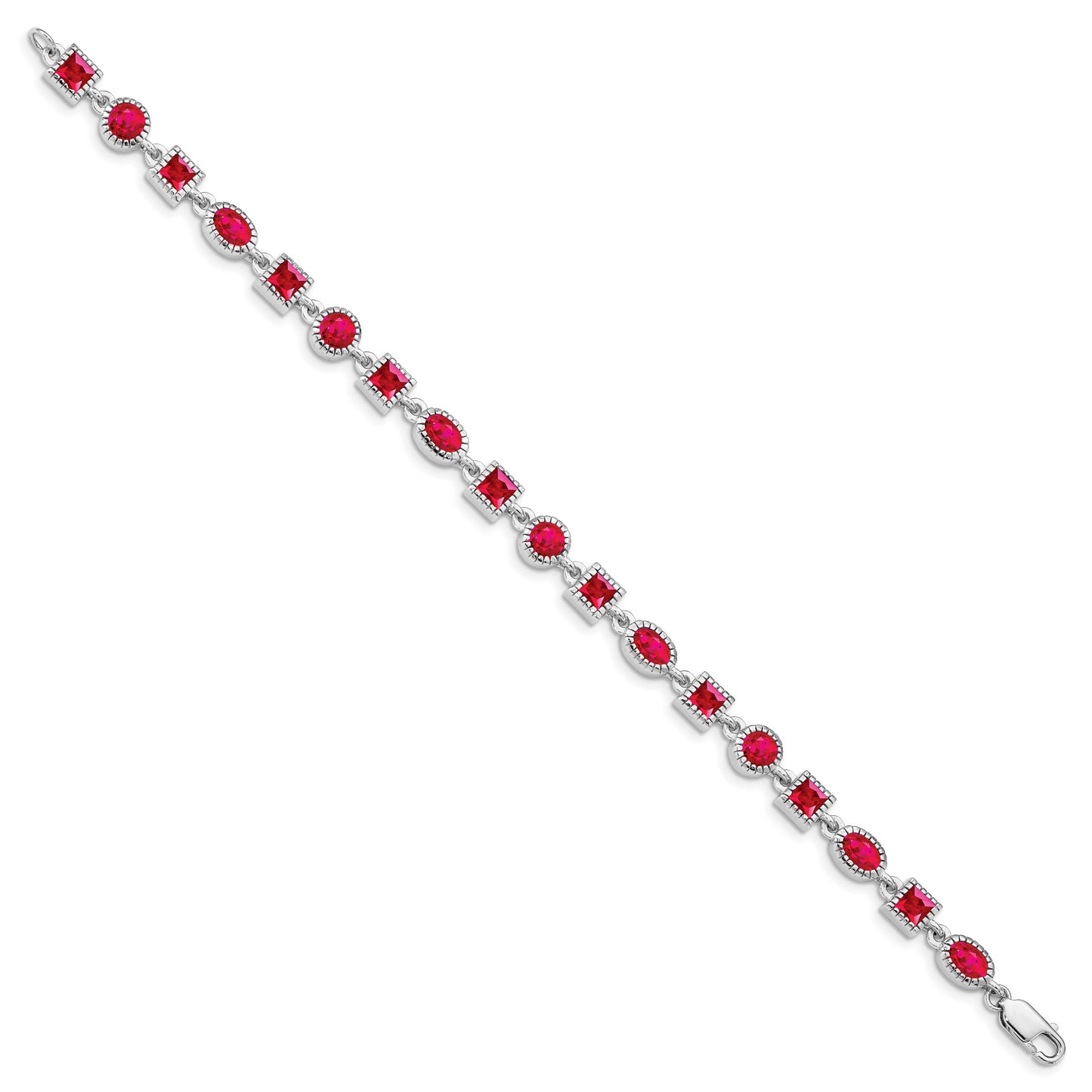 7 Inch Sterling Silver Rhodium-Plated Ruby Bracelet