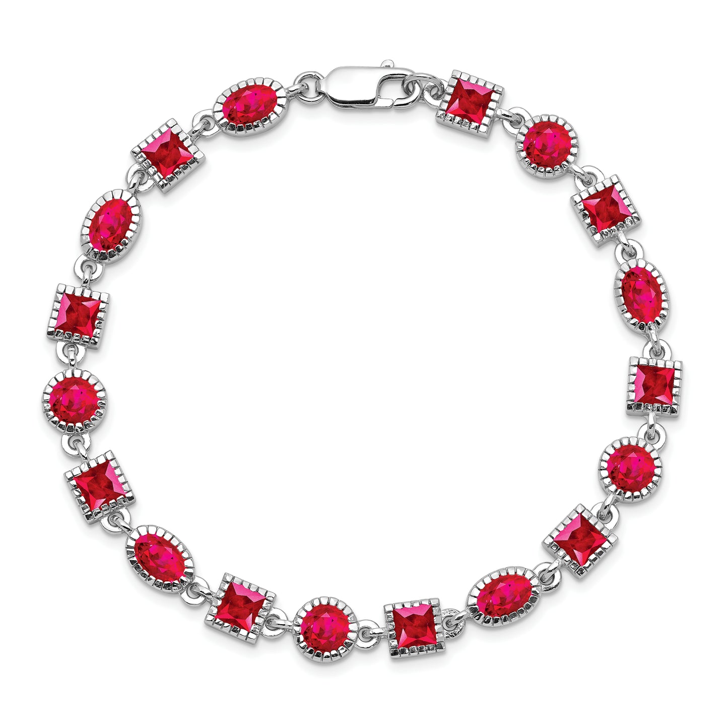 7 Inch Sterling Silver Rhodium-Plated Ruby Bracelet