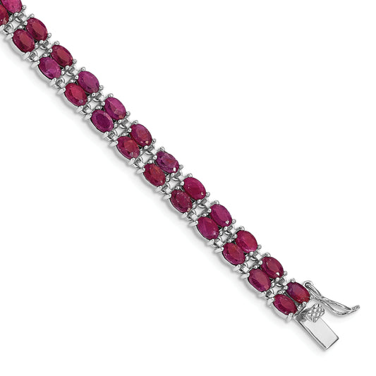 7 Inch Sterling Silver Rhodium-Plated Ruby Bracelet