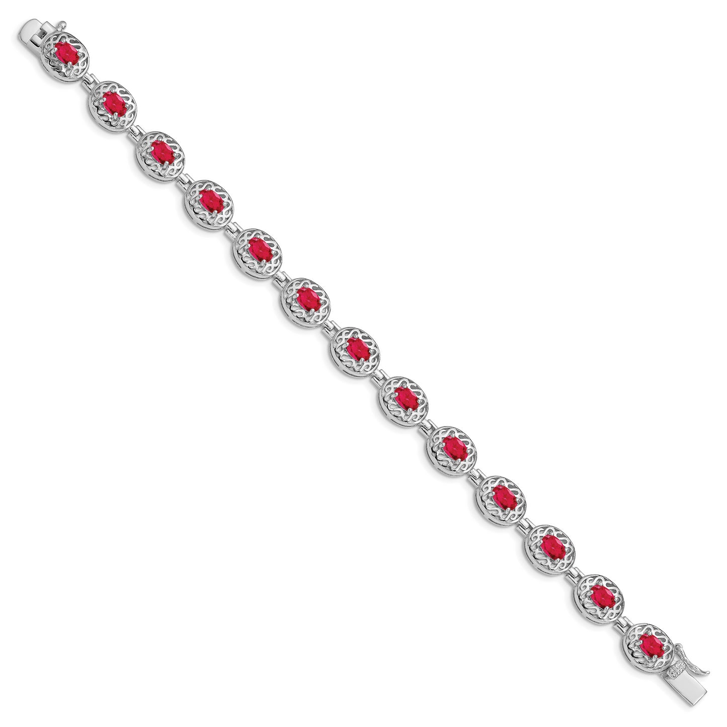 7 Inch Sterling Silver Rhodium-Plated Ruby Bracelet