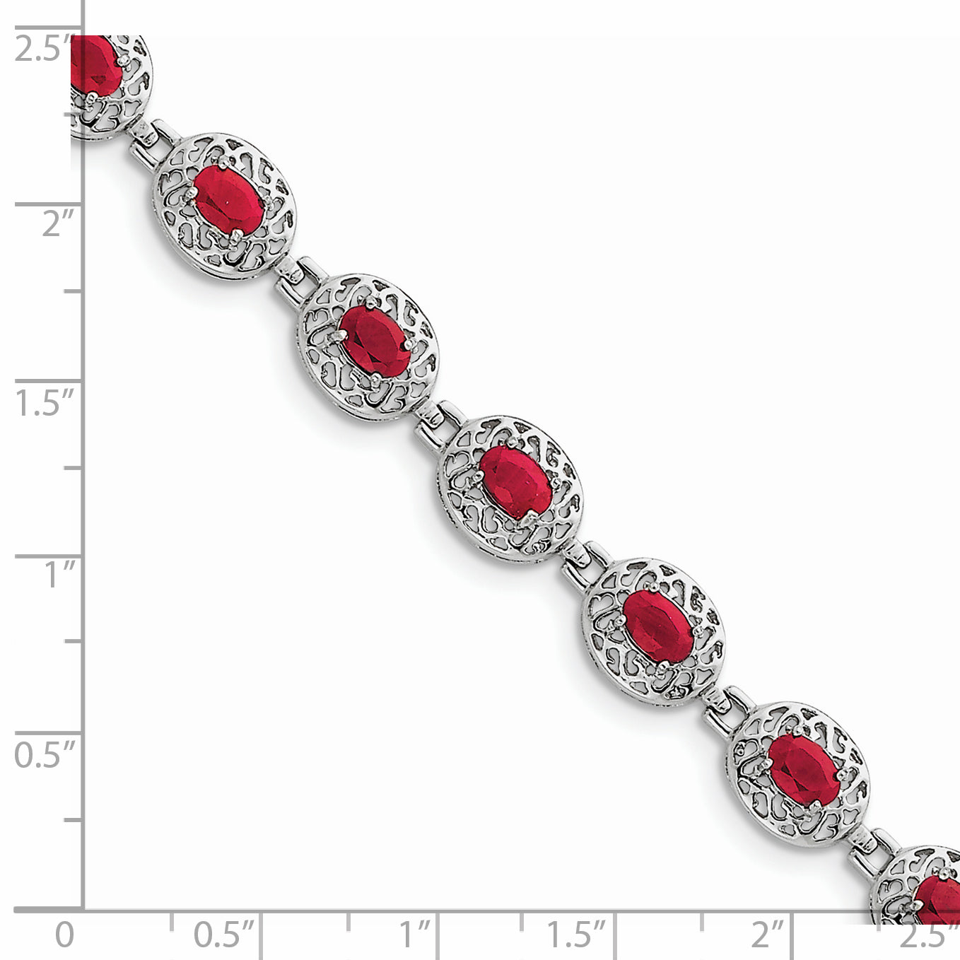 7 Inch Sterling Silver Rhodium-Plated Ruby Bracelet